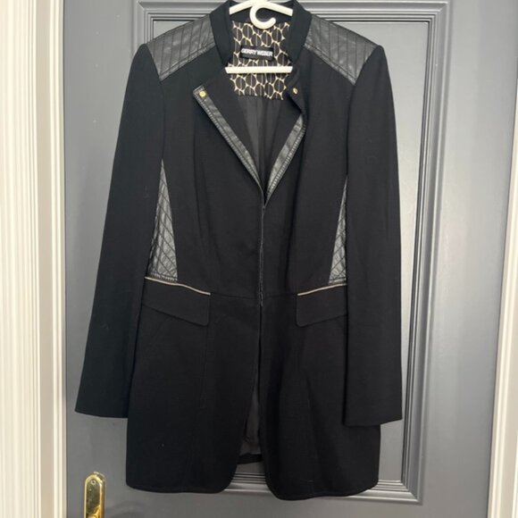 Gerry Weber black and leather mixed material boyfriend fit blazer, size M - Picture 1 of 6
